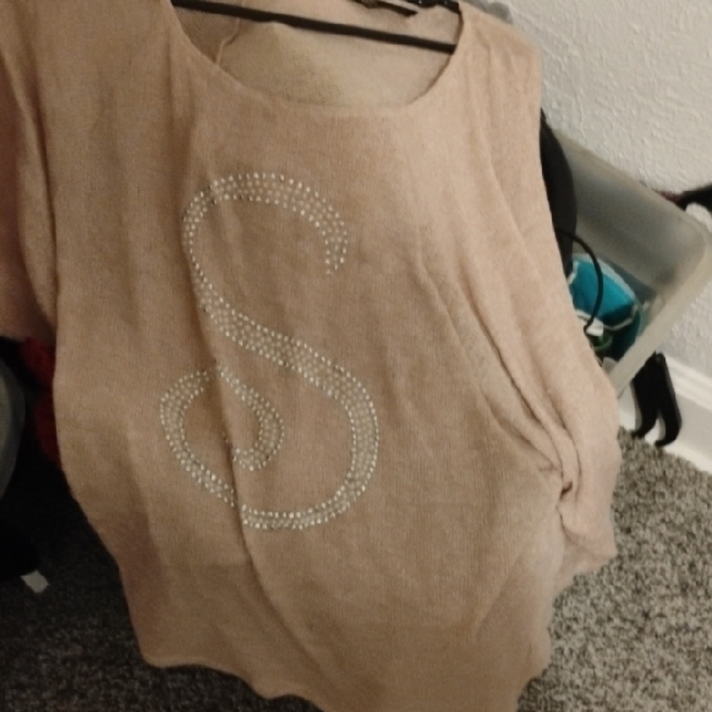Tan Sweater with Rhinestone 'S'